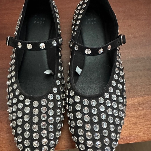 Black ballet flats with clear stones - Size 7 1/2 - Picture 2 of 3